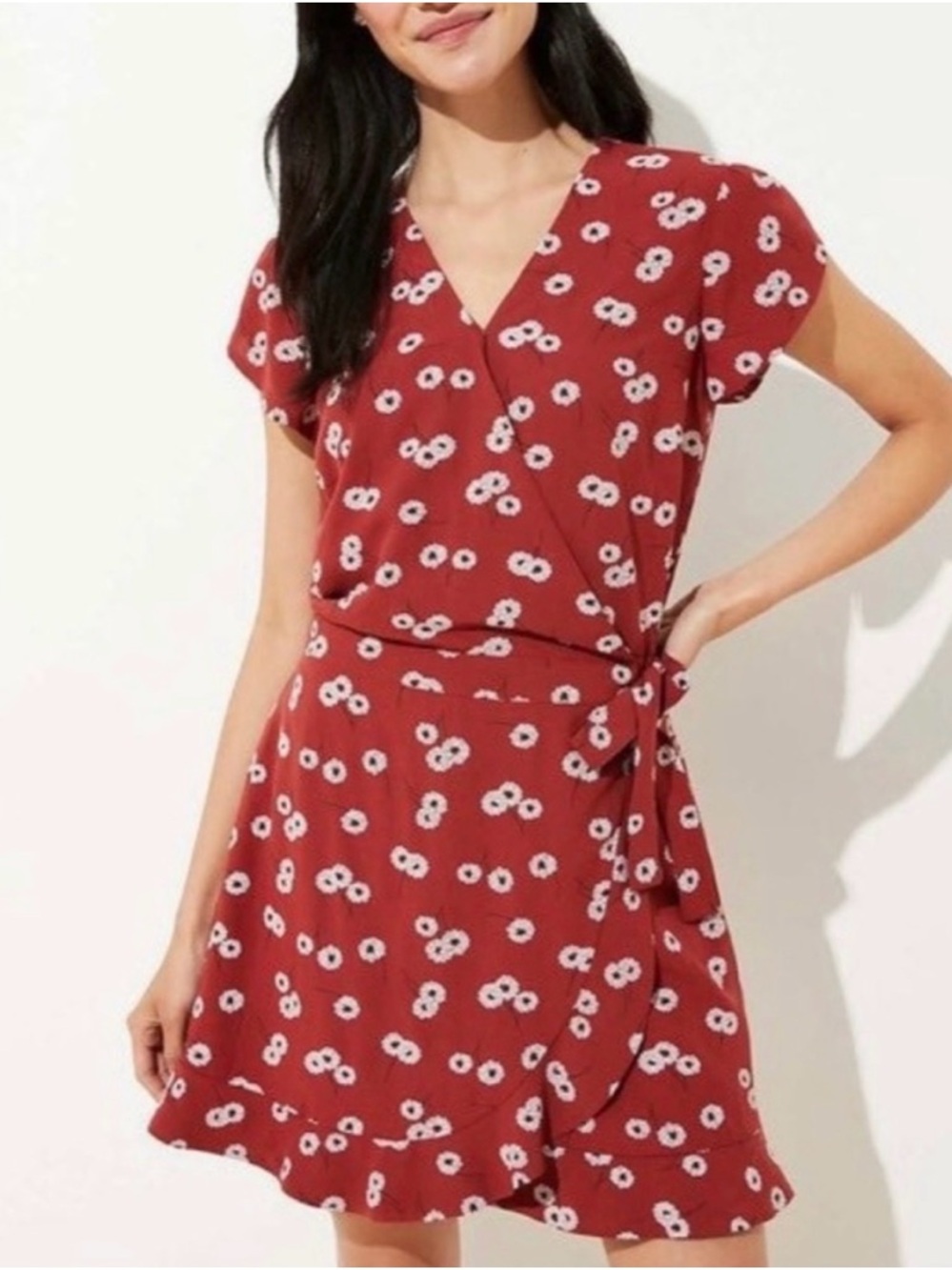 Loft Rust Orange Floral Skort Romper Wrap Mini Dress Size 6